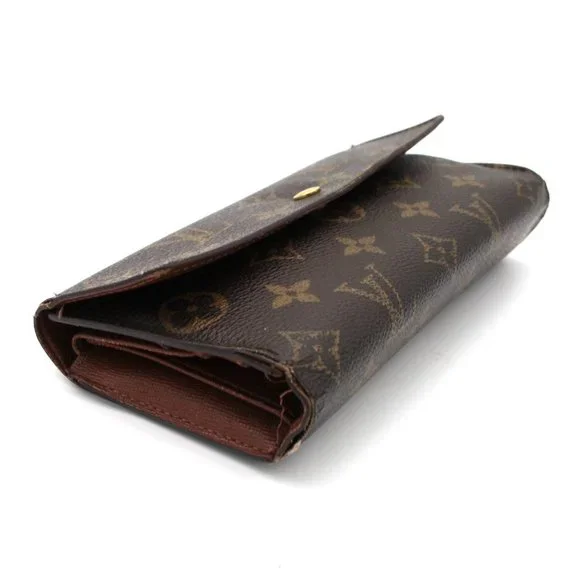 Louis Vuitton Sarah Wallet Brown Tan Leather Monogram Snap Closure Portefeiulle - Picture 2 of 8